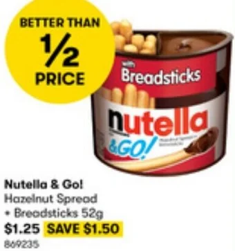 BIG W Nutella & Go! Hazelnut Spread Breadsticks 52g offer
