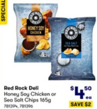 Red Rock Deli Honey Soy Chicken or Sea Salt Chips 165g