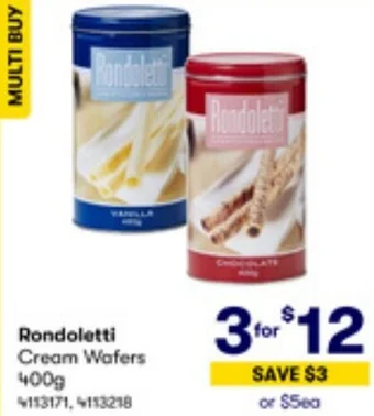 BIG W Rondoletti Cream Wafers 400g offer