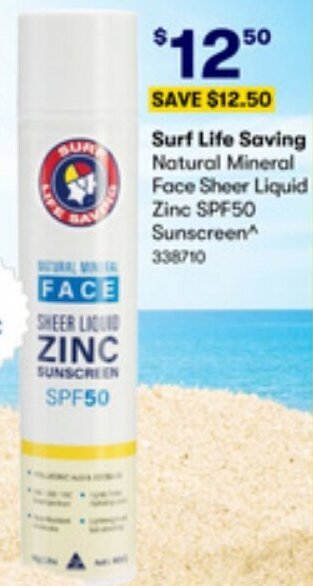 BIG W Surf Life Saving Natural Mineral Face Sheer Liquid Zinc SPF50 Sunscreen offer