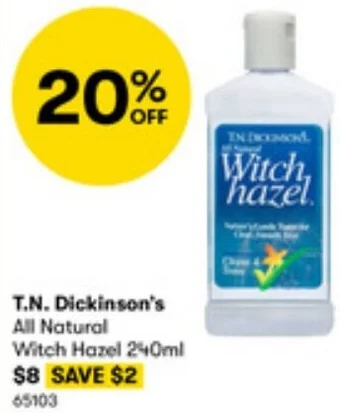 BIG W T.N. Dickinson's All Natural Witch Hazel 240ml offer