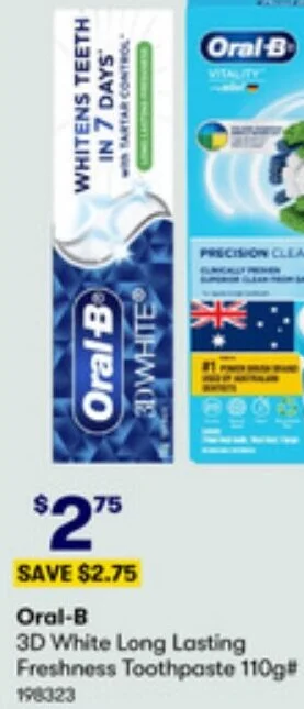 BIG W Oral-B 3D White Long Lasting Freshness Toothpaste 110g offer