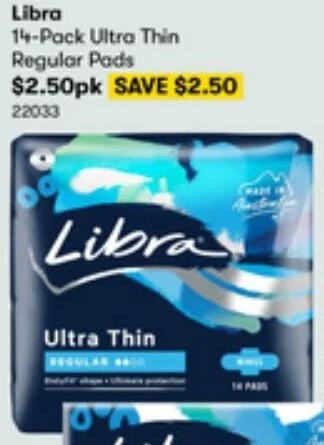 BIG W Libra 14-Pack Ultra Thin Regular Pads offer
