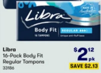 BIG W Libra 16-Pack Body Fit Regular Tampons offer
