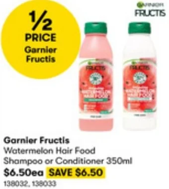 BIG W Garnier Fructis Watermelon Hair Food Shampoo or Conditioner 350ml offer