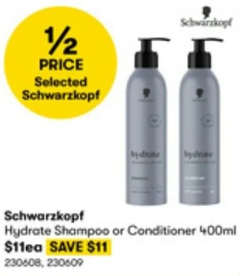 BIG W Schwarzkopf Hydrate Shampoo or Conditioner 400ml offer