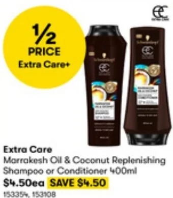 BIG W Extra Care Marrakesh Oil & Coconut Replenishing Shampoo or Conditioner 400ml offer