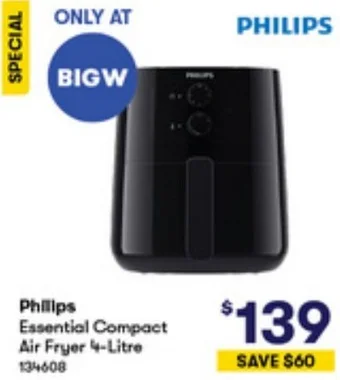 BIG W Philips Essential Compact Air Fryer 4-Litre offer