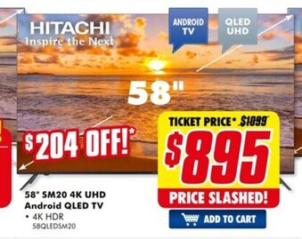 The Good Guys Hitachi 58"SM20 4k UHD Android QLED TV offer