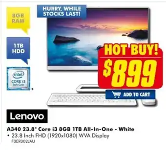 The Good Guys Lenovo A340 23.8" Core i3 8GB 1TB All-In-One - White offer