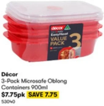 BIG W Décor 3-Pack Microsafe Oblong Containers 900ml offer
