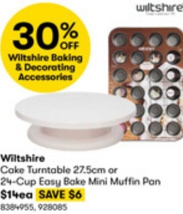 BIG W Wiltshire Cake Turntable 27.5cm or 24-Cup Easy Bake Mini Muffin Pan offer
