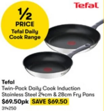 BIG W Tefal Twin-Pack Daily Cook Induction Stainless Steel 24cm & 28cm Fry Pans offer
