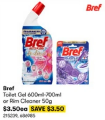BIG W Bref Toilet Gel 600ml-700ml or Rim Cleaner 50g offer