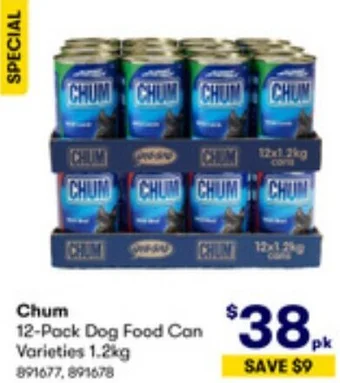 BIG W Chum 12-Pack Dog Food Can Varieties 1.2kg offer