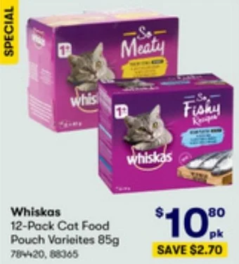 BIG W Whiskas 12-Pack Cat Food Pouch Varieites 85g offer