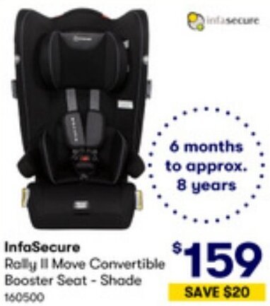 BIG W InfoSecure Rolly I Move Convertible Booster Seat - Shade offer