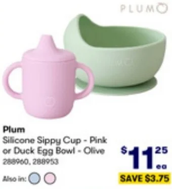BIG W Plum Silicone Sippy Cup - Pink or Duck Egg Bowl - Olive offer