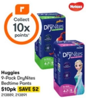 BIG W Huggies 9-Pack DryNites Bedtime Pants offer