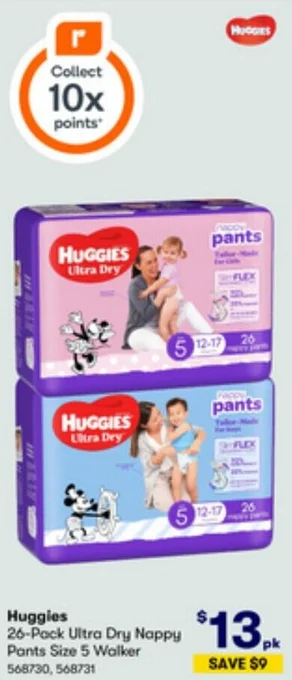 BIG W Huggies 26-Pack Ultra Dry Nappy Pants Size 5 Walker offer
