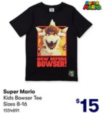 BIG W Super Mario Kids Bowser Tee offer