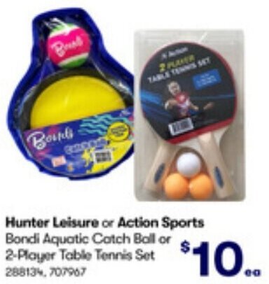 BIG W Hunter Leisure or Action Sports Bondi Aquatic Catch Ball or 2-Player Table Tennis Set offer