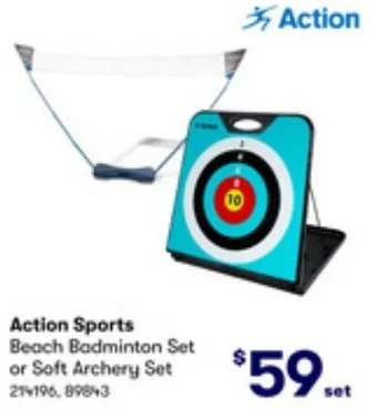 BIG W Action Sports Beach Badminton Set or Soft Archery Set offer
