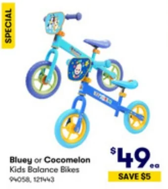 BIG W Bluey or Cocomelon Kids Balance Bikes offer