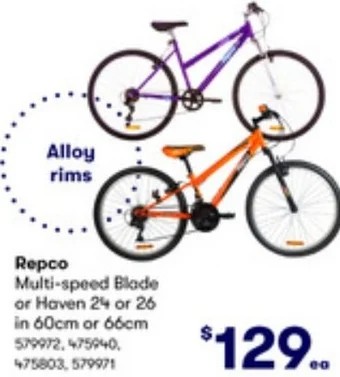 BIG W Repco Multi-speed Blade or Haven 24 or 26 in 60cm or 66cm offer