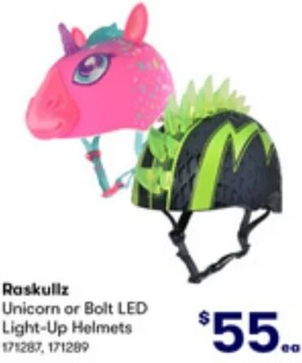 BIG W Raskullz Unicorn or Bolt LED Light-Up Helmets offer
