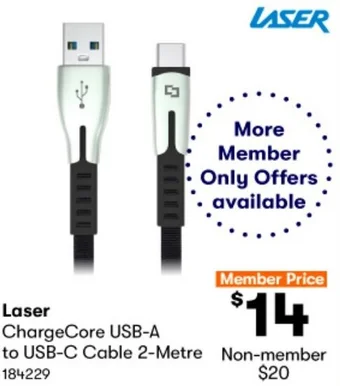 BIG W Laser ChargeCore USB-A to USB-C Cable 2-Metre offer