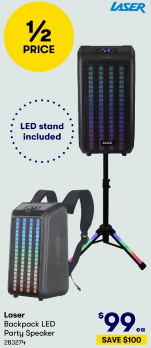 BIG W Laser Backpack LED Party Speaker offer