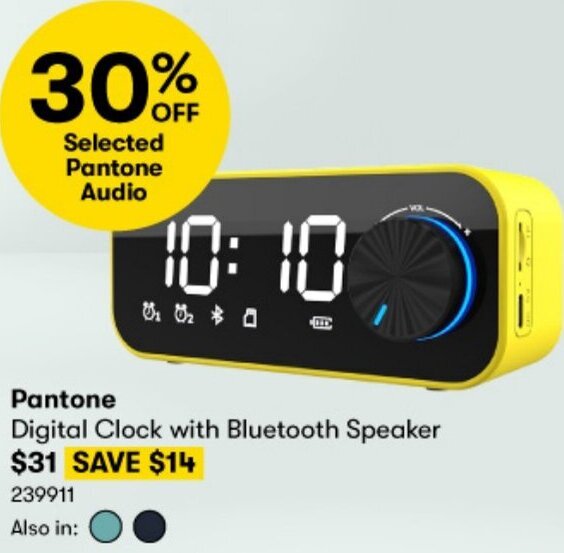 Pantone Digital Clock with Bluetooth Speaker offer at BIG W