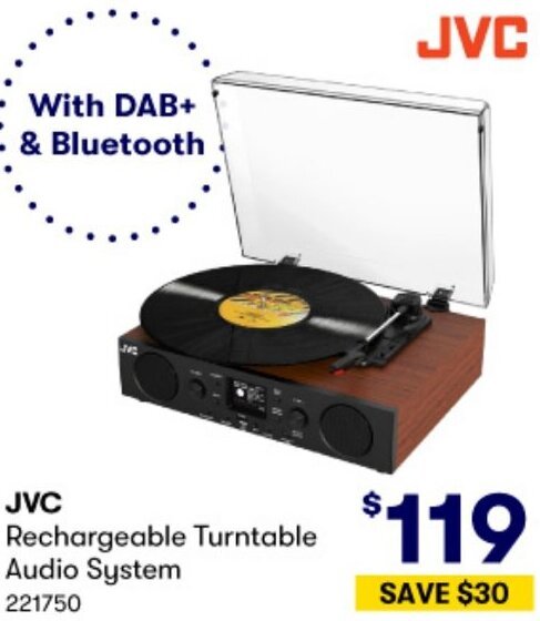 BIG W JVC Rechargeable Turntable Audio System offer