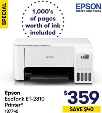 BIG W Epson EcoTank ET-2810 Printer offer