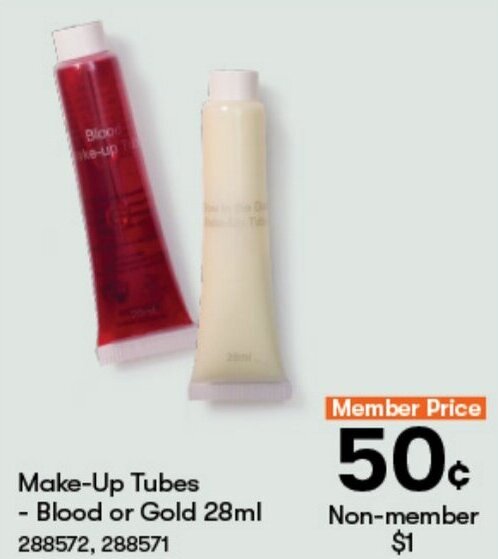 BIG W Make-Up Tubes - Blood or Gold 28ml offer
