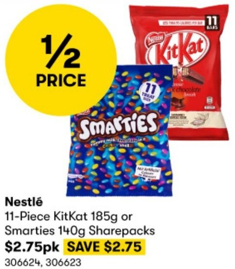 BIG W Nestlé 11-Piece KitKat 185g or Smarties 140g offer