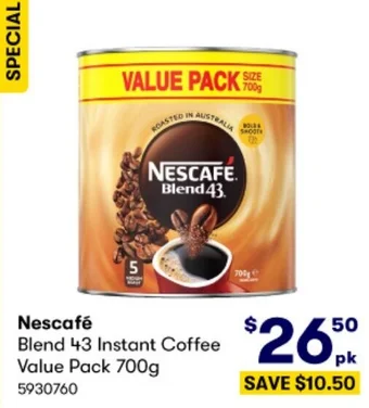BIG W Nescafé Blend 43 Instant Coffee Value Pack 700g offer