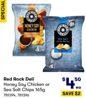 BIG W Red Rock Deli Honey Soy Chicken or Sea Salt Chips 165g offer