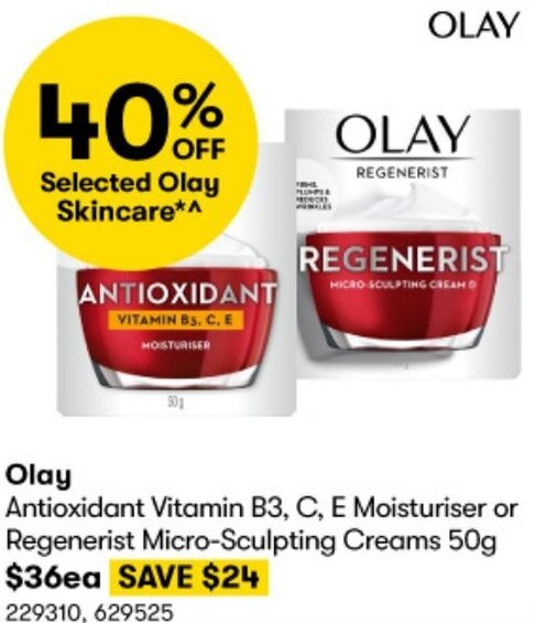 BIG W Olay Antioxidant Vitamin B3, C, E Moisturiser or Regenerist Micro-Sculpting Creams 50g offer