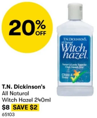 BIG W T.N. Dickinson's All Natural Witch Hazel 240ml offer