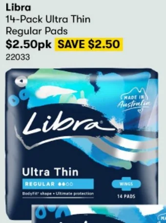 BIG W Libra 14-Pack Ultra Thin Regular Pads offer