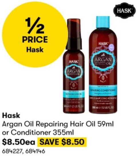 BIG W Hask Argan Oil Repairing Hair Oil 59ml or Conditioner 355ml offer
