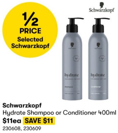 BIG W Schwarzkopf Hydrate Shampoo or Conditioner 400ml offer