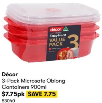 BIG W Décor 3-Pack Microsafe Oblong Containers 900ml offer