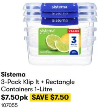 BIG W Sistema 3-Pack Klip It + Rectangle Containers 1-Litre offer