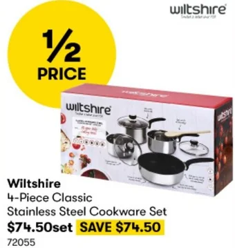 BIG W Wiltshire 4-Piece Classic Stainless Steel Cookware Set offer