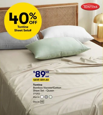 BIG W Tontine Bamboo Viscose/Cotton Sheet Set - Queen offer