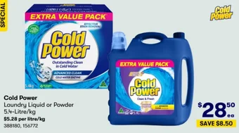 BIG W Cold Power Laundry Liquid or Powder 5.4-Litre/kg offer
