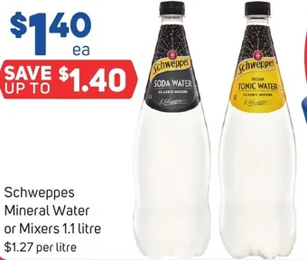 Foodland Schweppes Mineral Water or Mixers 1.1 litre offer